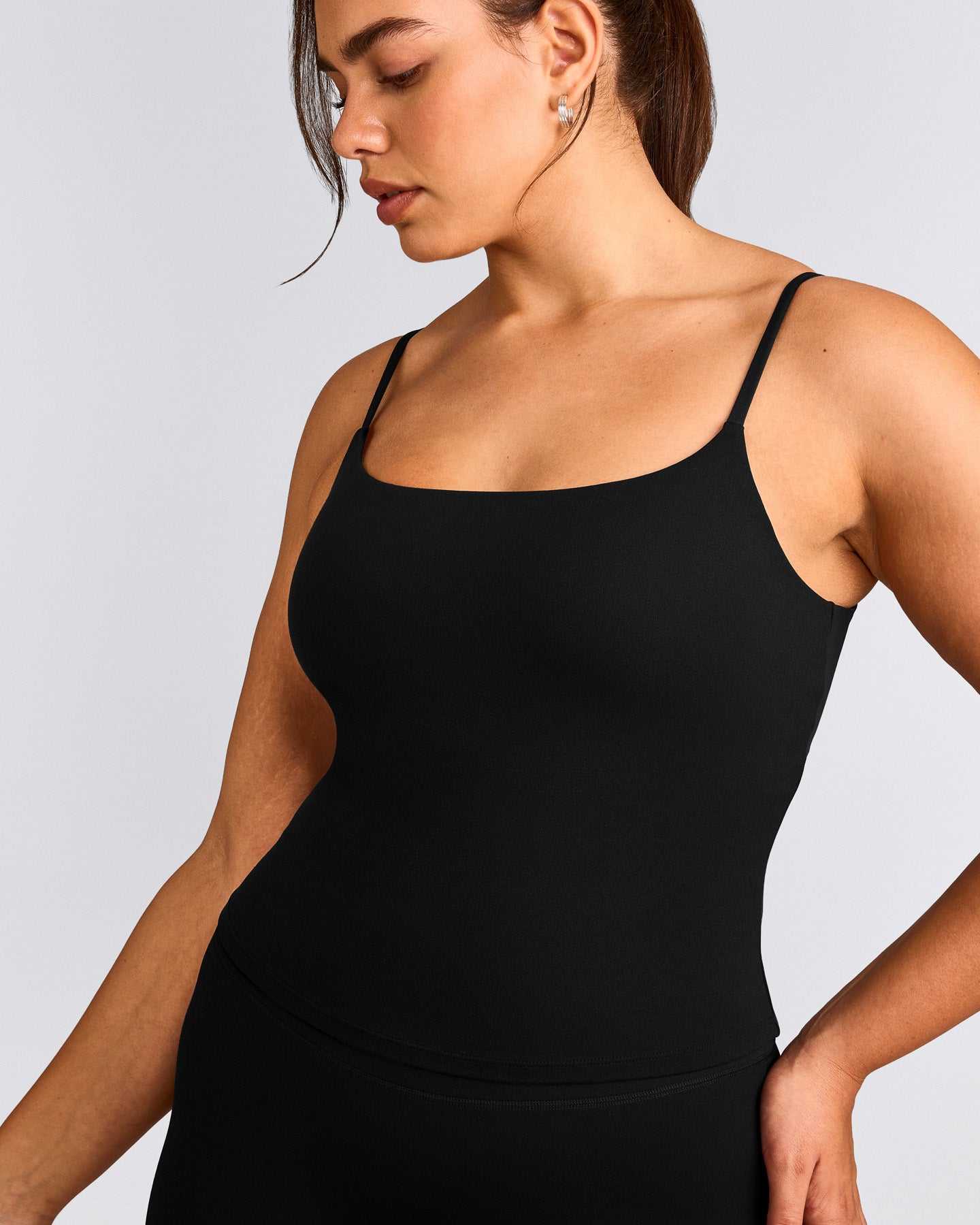 SoftMotion™ Strappy Vest with Built in Bra Shelf with Grey Logo | Black