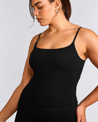 SoftMotion™ Strappy Vest with Built in Bra Shelf with Grey Logo | Black