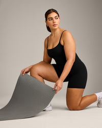 SoftMotion™ Strappy Vest with Built in Bra Shelf with Grey Logo | Black