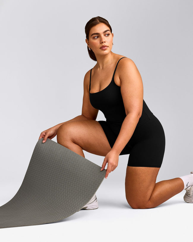 SoftMotion™ Strappy Vest with Built in Bra Shelf with Grey Logo | Black