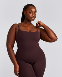 SoftMotion™ Strappy Vest with Built in Bra Shelf with Grey Logo | Plum Brown