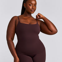 SoftMotion™ Strappy Vest with Built in Bra Shelf with Grey Logo | Plum Brown