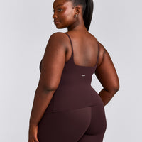 SoftMotion™ Strappy Vest with Built in Bra Shelf with Grey Logo | Plum Brown