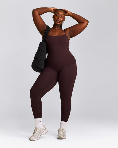 SoftMotion™ Strappy Vest with Built in Bra Shelf with Grey Logo | Plum Brown