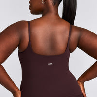 SoftMotion™ Strappy Vest with Built in Bra Shelf with Grey Logo | Plum Brown