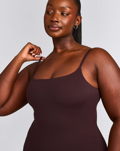 SoftMotion™ Strappy Vest with Built in Bra Shelf with Grey Logo | Plum Brown