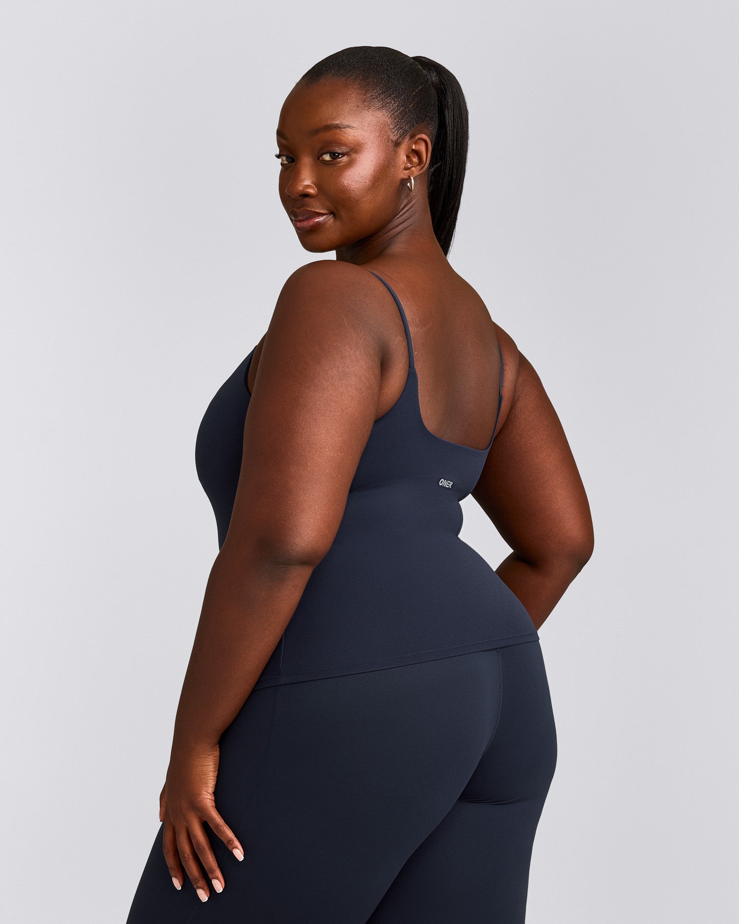 SoftMotion™ Strappy Vest with Built in Bra Shelf with Grey Logo | True Blue