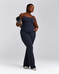 SoftMotion™ Strappy Vest with Built in Bra Shelf with Grey Logo | True Blue