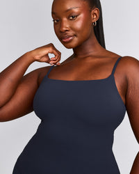 SoftMotion™ Strappy Vest with Built in Bra Shelf with Grey Logo | True Blue