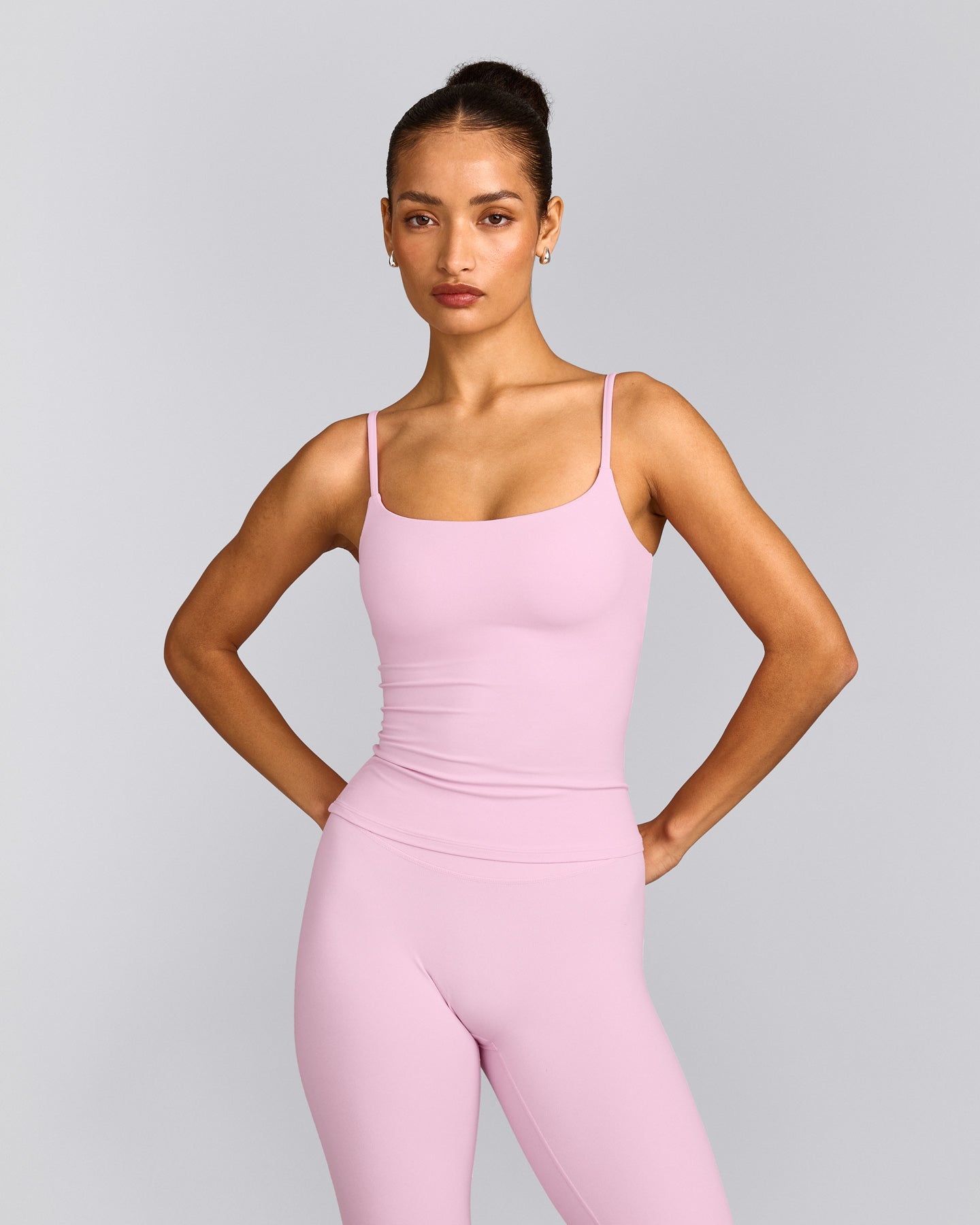 SoftMotion™ Strappy Vest with Built in Bra Shelf with Grey Logo | Chalk Pink