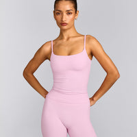 SoftMotion™ Strappy Vest with Built in Bra Shelf with Grey Logo | Chalk Pink