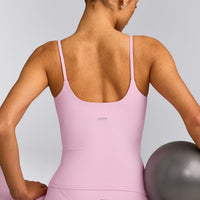 SoftMotion™ Strappy Vest with Built in Bra Shelf with Grey Logo | Chalk Pink