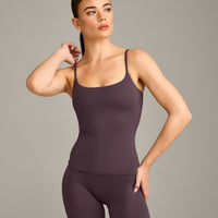 SoftMotion™ Strappy Vest with Built in Bra Shelf with Grey Logo | Dark Umber Brown