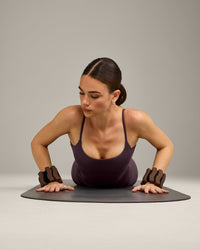 SoftMotion™ Strappy Vest with Built in Bra Shelf with Grey Logo | Dark Umber Brown