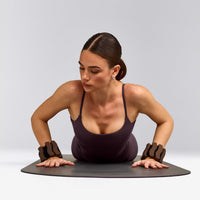 SoftMotion™ Strappy Tank Top with Built in Bra Shelf with Grey Logo | Dark Umber Brown