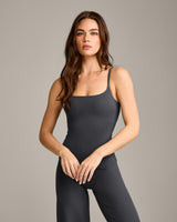 SoftMotion™ Strappy Vest with Built in Bra Shelf with Grey Logo | Coal
