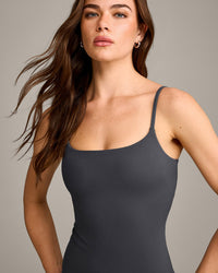 SoftMotion™ Strappy Vest with Built in Bra Shelf with Grey Logo | Coal