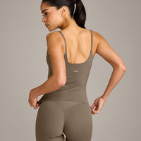 SoftMotion™ Strappy Vest with Built in Bra Shelf with Grey Logo | Moss Brown