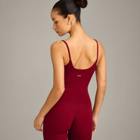 SoftMotion™ Strappy Vest with Built in Bra Shelf with Grey Logo | Ruby Red