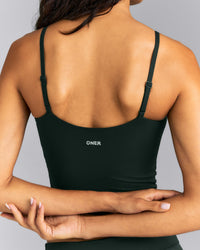 SoftMotion™ Adjustable V Neck Mid Tank Top with Built in Bra Shelf | Emerald Noir
