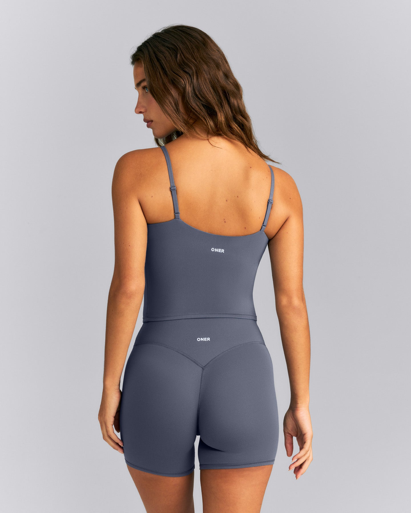 SoftMotion™ Adjustable V Neck Mid Tank Top with Built in Bra Shelf | Granite Blue