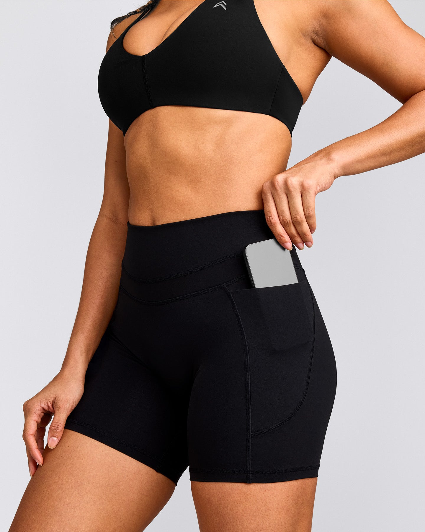 UnifiedMove™ High Waisted Pocket Shorts 6" with Reflective Logo | Black