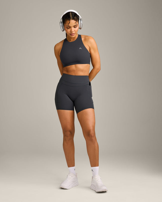 UnifiedMove High Waisted Pocket Shorts 6" with Reflective Logo | Coal