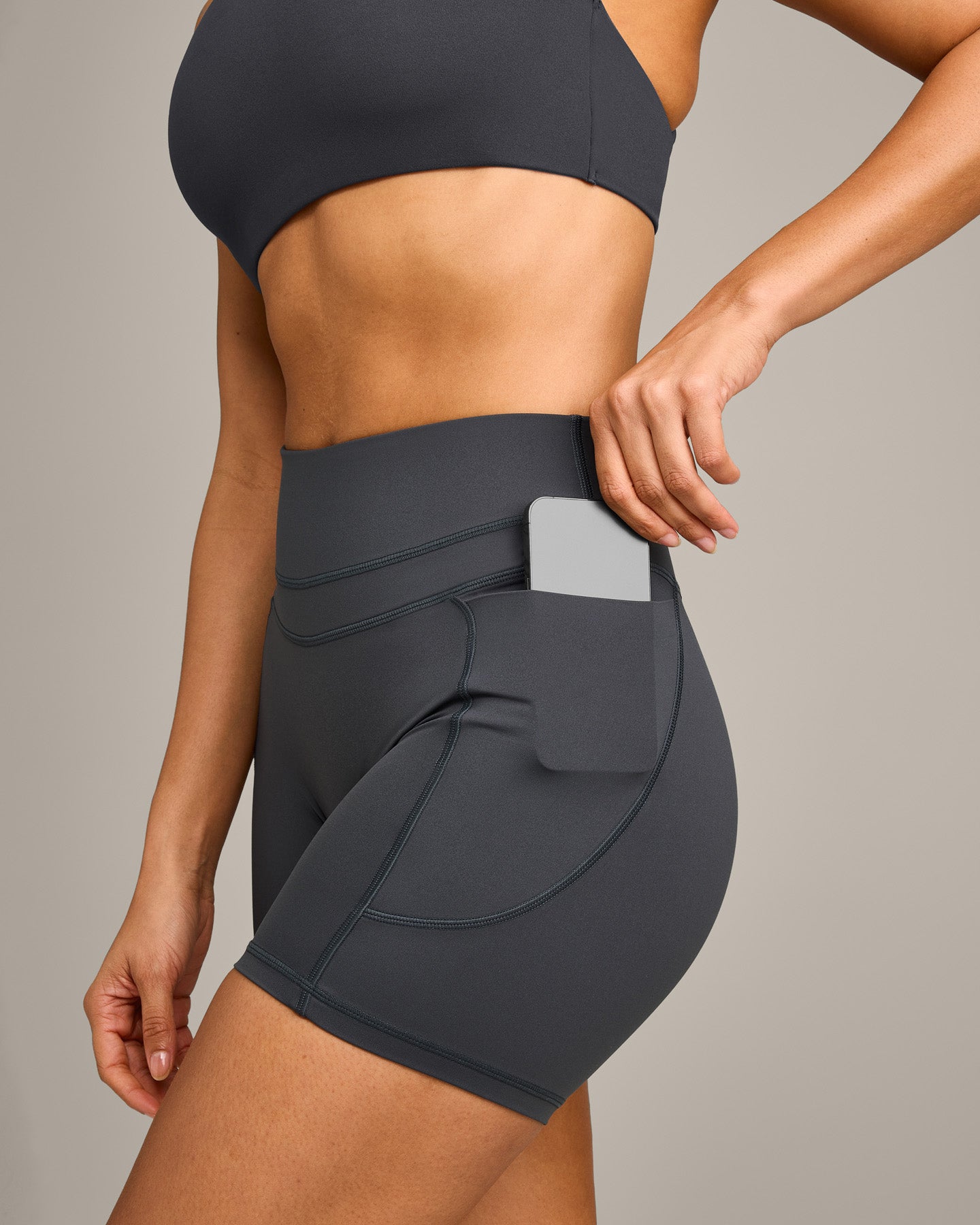 UnifiedMove High Waisted Pocket Shorts 6" with Reflective Logo | Coal