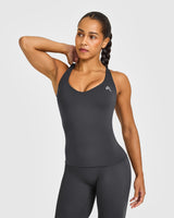 Unified V Neck Cross Back Vest White Logo | Coal