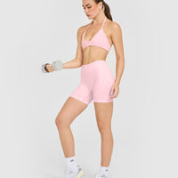 EnhanceLift™ Seamless Minimal Halter Neck Bralette with White Logo | Cherry Blossom Pink