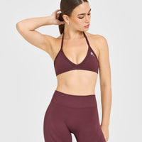 EnhanceLift™ Seamless Minimal Halter Neck Bralette with White Logo | Velvet Mocha