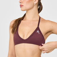 EnhanceLift™ Seamless Minimal Halter Neck Bralette with White Logo | Velvet Mocha