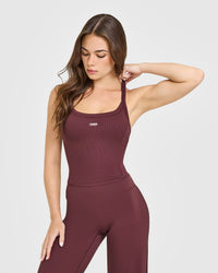 Mellow™ Rib Racer Back Mid Vest with Built in Bra Shelf | Velvet Mocha