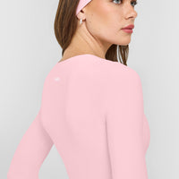SoftMotion™ Scoop Neck Long Sleeve Top with Built in Bra Shelf with White Logo | Cherry Blossom Pink