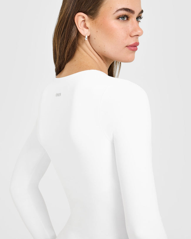 SoftMotion™ Scoop Neck Long Sleeve Top with Built in Bra Shelf | White
