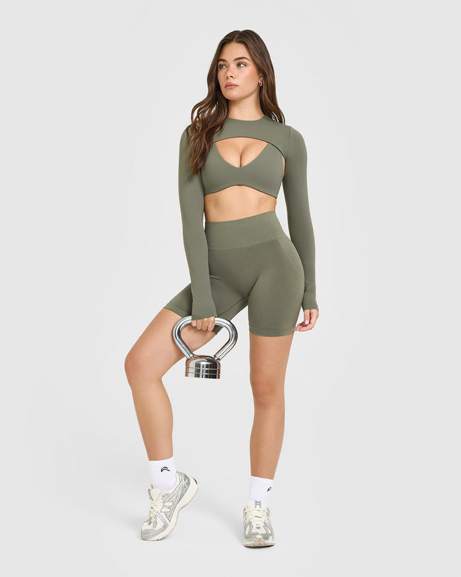 EffortlessLift™ Seamless Shorts with White Logo | Alpine Green