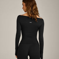 FormeSoft™ Fitted Off-The-Shoulder Long Sleeve Top | Black