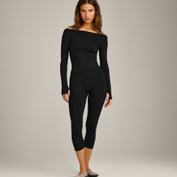 FormeSoft™ Fitted Off-The-Shoulder Long Sleeve Top | Black