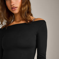 FormeSoft™ Fitted Off-The-Shoulder Long Sleeve Top | Black