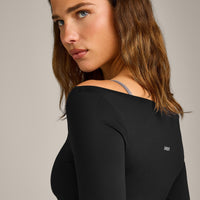 FormeSoft™ Fitted Off-The-Shoulder Long Sleeve Top | Black