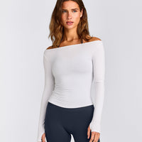 FormeSoft™ Fitted Off-The-Shoulder Long Sleeve Top | White