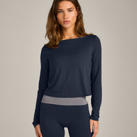 FormeSoft™ Relaxed Slash Neck Long Sleeve Top | True Blue