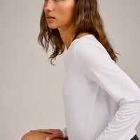 FormeSoft™ Relaxed Slash Neck Long Sleeve Top | White