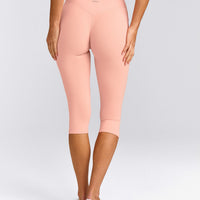 SoftMotion™ High Waisted Capri Leggings with Grey Logo | Peach Orange