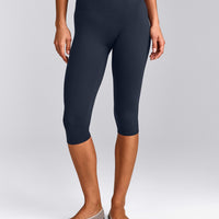 SoftMotion™ High Waisted Capri Leggings with Grey Logo | True Blue