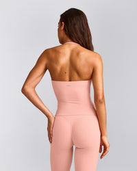 SoftMotion™ Strappy Halter Neck Vest with Built in Bra Shelf with Grey Logo | Peach Orange