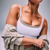 SoftMotion™ Strappy Sports Bra with Grey Logo | White