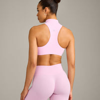 EasyLift™ Zip High Neck Sports Bra with Grey Logo | Chalk Pink