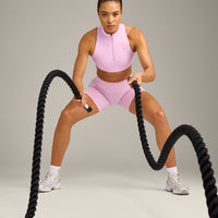 EasyLift™ Zip High Neck Sports Bra with Grey Logo | Chalk Pink