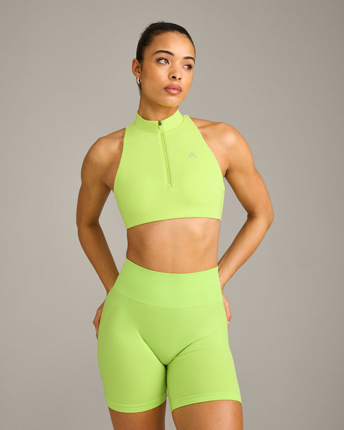 Oner Modal EasyLift™ Zip High Neck Sports Bra with Grey Logo | Citrus Green